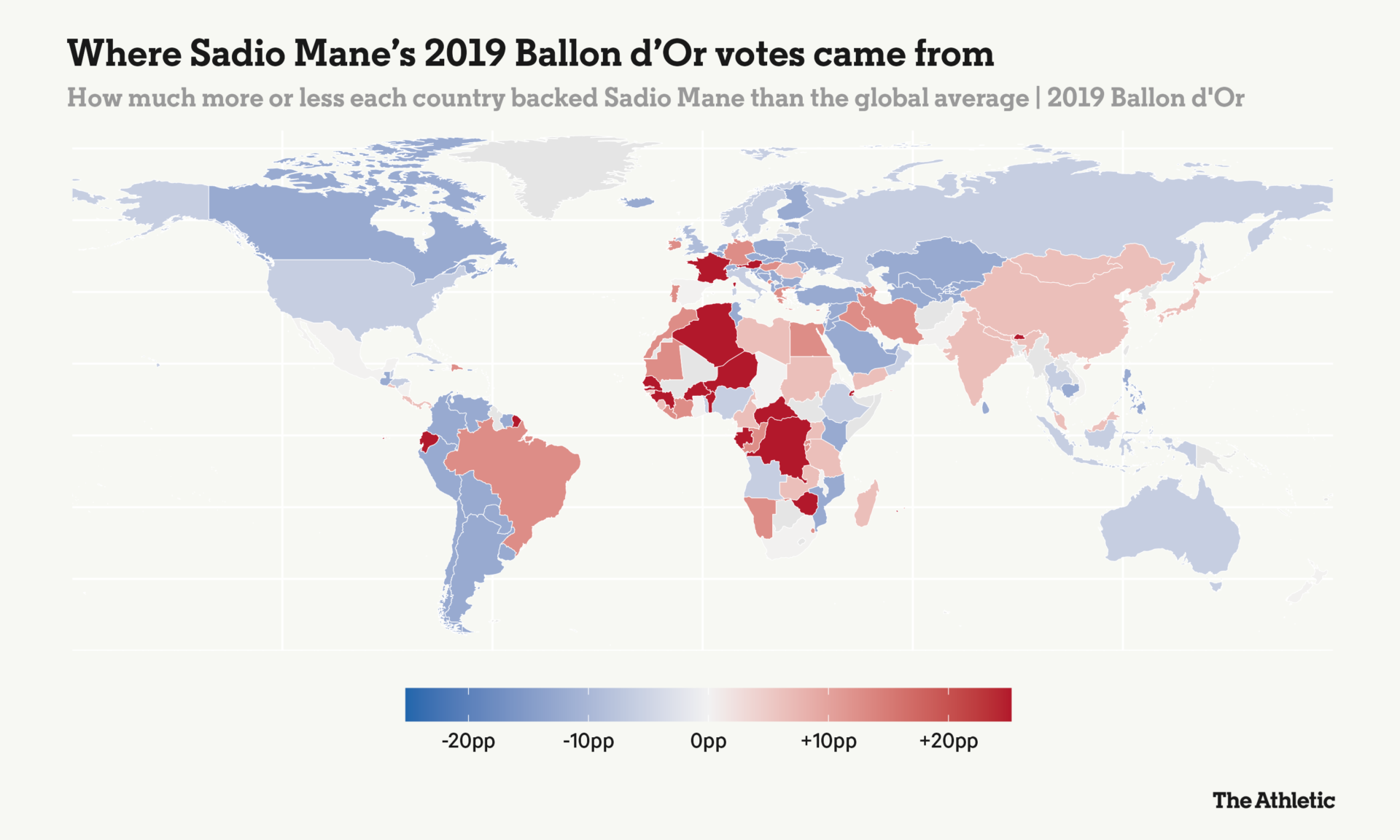 แผนที่คะแนนโหวตบัลลงดอร์ของซาดิโอ มาเนในปี 2019
